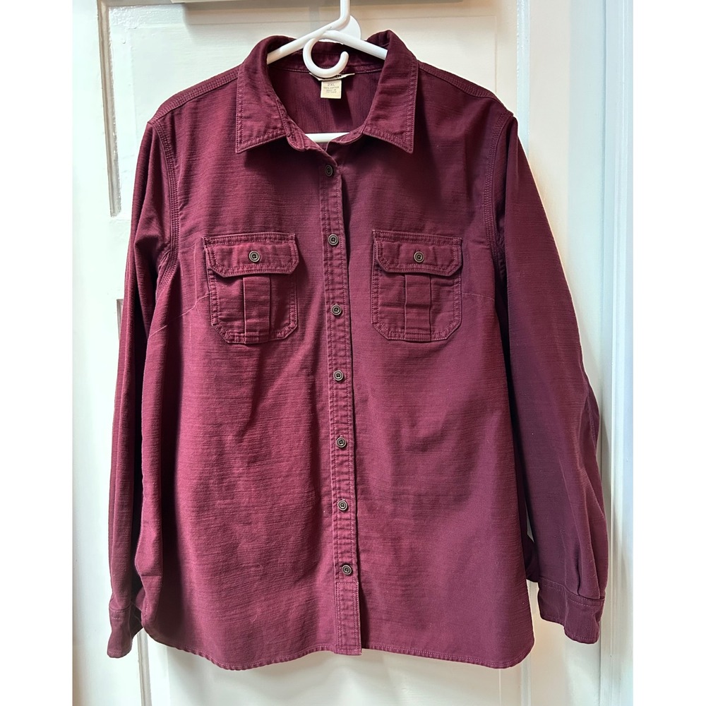 Duluth Trading Co Burgundy Textured Cotton Long Sleeve Button Down Shirt 2XL